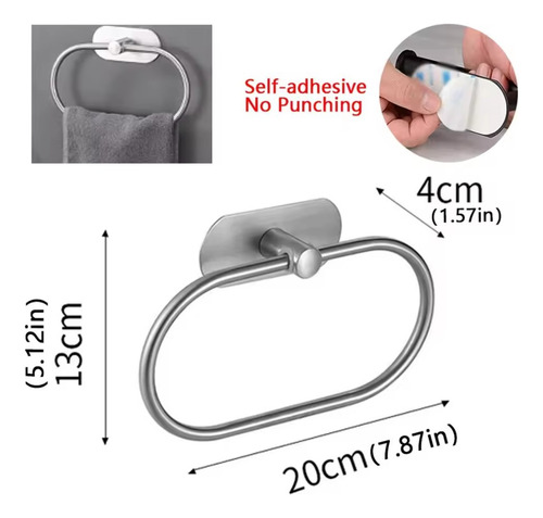 Toallero De Acero Inoxidable Para Baño Autoaderible 20 Cm Plateado