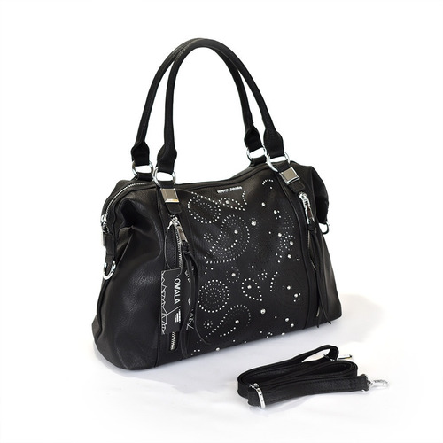 Cartera Importada Cuero Sintetico Negra Tachas Pierre Cardin