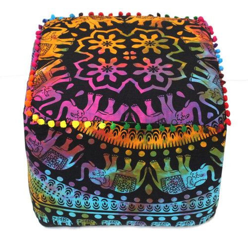 Funda De Cojín Decorativa Bohemia Otomano Pufs Con Pompones