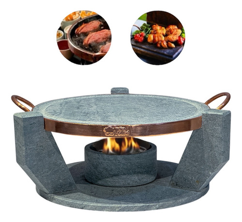 Churrasqueira Para Carne 27 Cm Pedra Sabão Com Rechaud