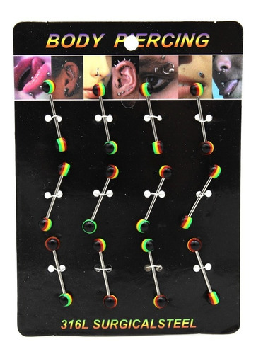 Piercing Barbell Acero Rastafari 12 Pcs 1 Display 1,4x18x6mm