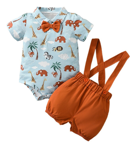 2piezas Conjunto Verano Con Estampado De Animales Bebé 0-18m Coral Oscuro 0-3 M
