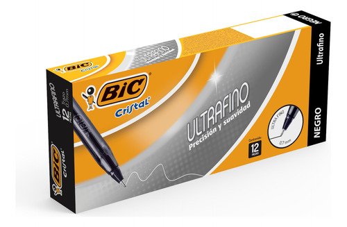 Pluma Lapicero Bic Cristal Ultra Fino 0.7 Mm Caja 12 Piezas