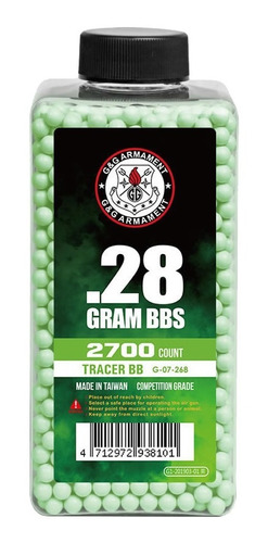 Balines Tracer Bbs 6 Mm G&g Airsoft 0,28 Grs Botella X 2700