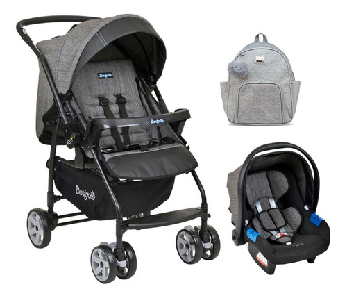 Travel System Rio K Mesclado Preto Com Mochila Maternidade