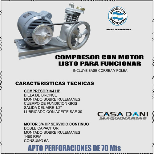 Imagen 3 de 10 de Compresor Para Agua 3/4 Hp Con Motor
