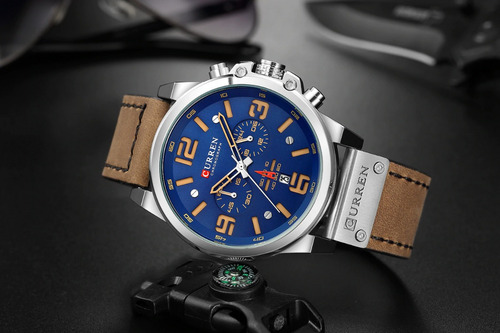 Imagen 5 de 5 de Reloj Curren Hombre Elegante Pulsera Cuero Cuarzo Cronógrafo