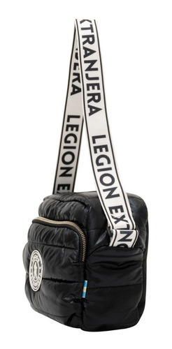 Imagen 2 de 3 de Cartera bandolera Legion Extranjera Cumbre Jazz diseño liso de poliéster cire negra con correa de hombro blanca y negra