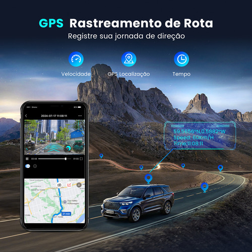DDPAI Z60 4K Câmera Veicular Frontal e Traseira 4K+1080P para Carros 5GHz WiFi com 32G eMMC GPS Visão Noturna Tela IPS 3" Modo de Estacionamento de 20 Dias Gravação em Loop