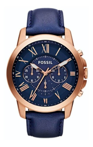 Reloj Fossil Cuero Hombre Fs4835 Original Color del bisel Dorado Color del fondo Azul