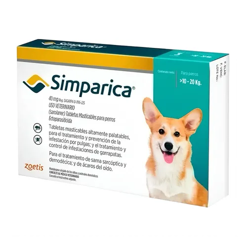 Simparica 40 Mg 3 Comprimidos 10 A 20 Kg Verde Agua Agua | Cuotas sin ...