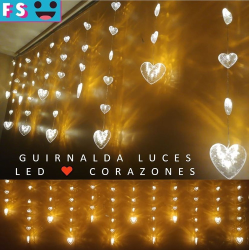 Guirnalda/cortina De Luces Led Modelo Corazones