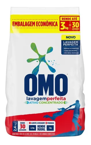 Omo sabão em pó lavagem perfeita ativo concentrado pacote com 2,4...