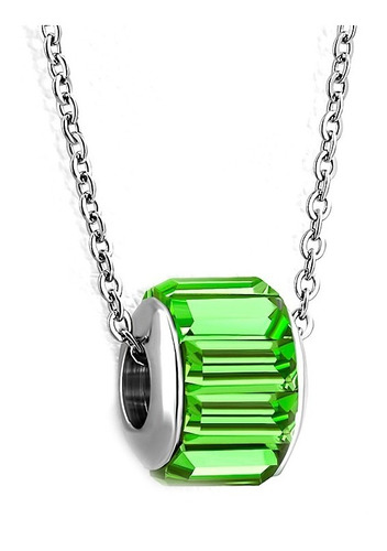 Collar Acero Inox Tipo Barril Zirconia Verde Manzana Eg