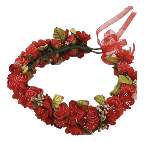Banda Tiara Tipo Diadema De Flores Para Cabellos, Accesorio Color Rojo