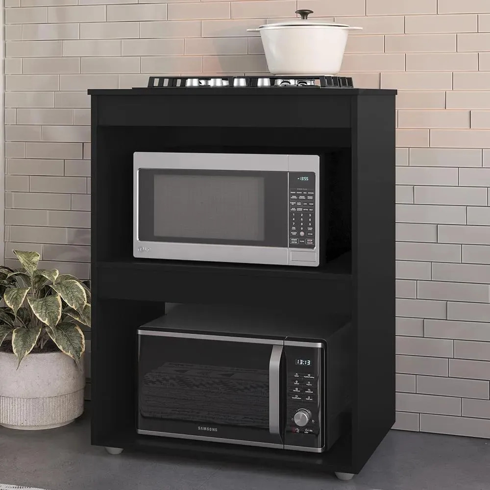 Balcão Adriana para Cooktop e Micro-ondas 75cm, Preto – AJL Móveis