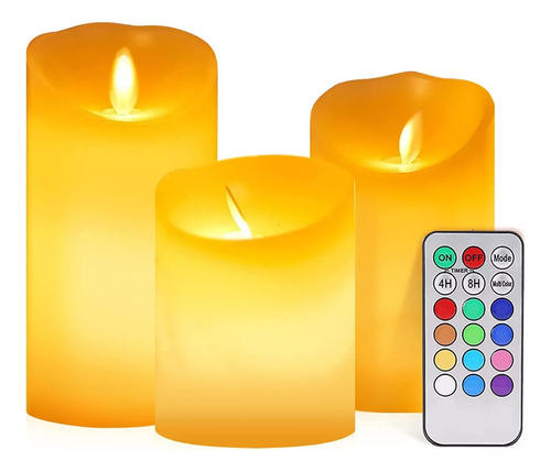 3pcs Velas Eléctricas Led Flama Fiesta Control Remoto Rgb