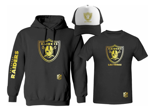 Kit Sudadera + Playera + Gorra Las Vegas Raiders Nfl Gold