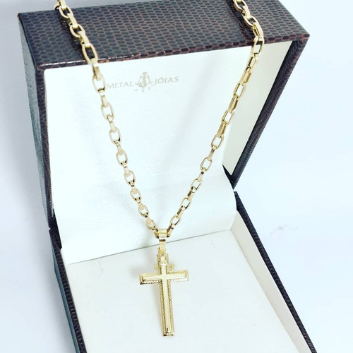 Conjunto Baguete Com Pingente Cruz Ouro 18k
