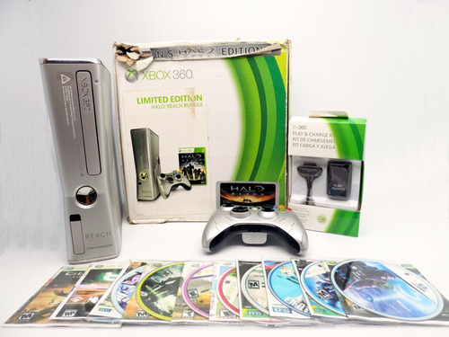 Xbox 360 Slim Edicion Halo ,1 Control,10 Juegos 5.0 Caja  (Reacondicionado)