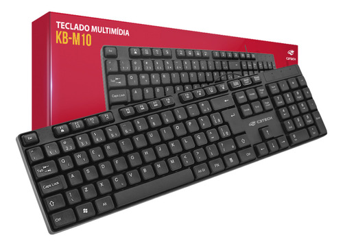Teclado Abnt2 Multmídia Preto C3tech Com Fio Usb Ergônomico Preto Inglês Us