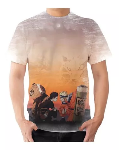 Camiseta Manga Curta em Algodão com Estampa do Gaara Branco