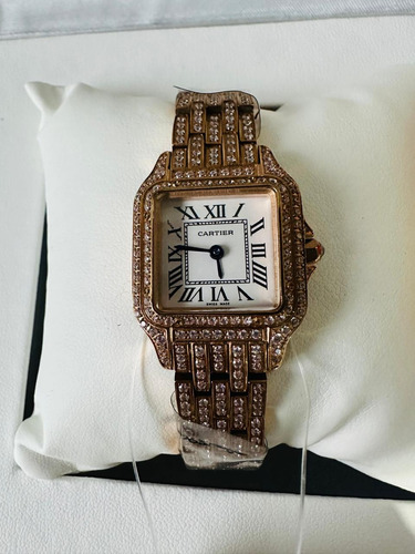 Reloj Pulsera Cartier Santos Dama Piedra Incrustadas Dorado Dorado Dorado Blanco