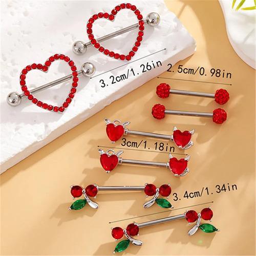 4 Pares De Piercings Con Forma De Corazón Y Barra Para Pezon