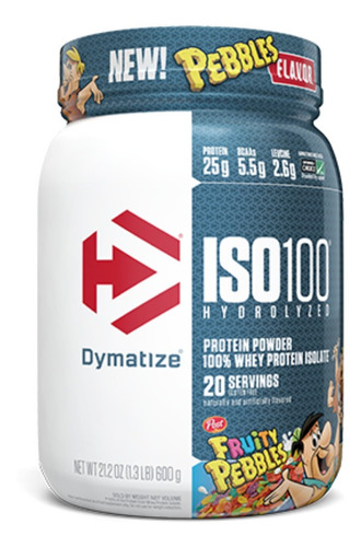 Suplemento en polvo Dymatize  Whey ISO-100 proteína sabor fruity pebbles en pote de 640g
