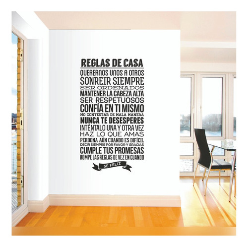 Vinilo Decorativo Frase Reglas De Casa Se Feliz 105x60cm