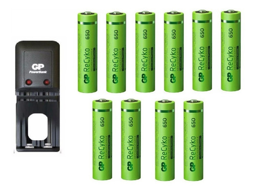 Cargador Gp + 10 Baterías Pilas Recargables Aaa Original