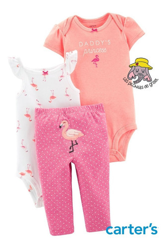 Carters 3 Piezas Algodón Con Aplique 2 Bodys Pantalón Bebés