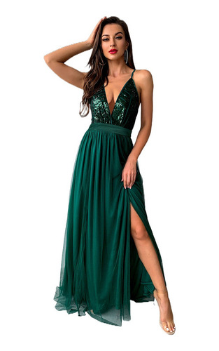 Vestido Columpio Grande Con Abertura Y Tirantes Sexy Mujer