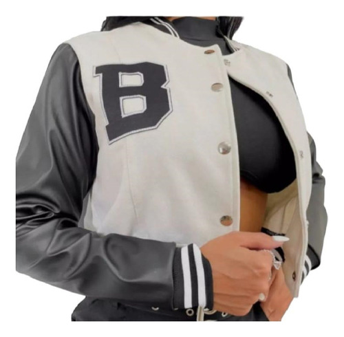 Chaqueta, Campera Universitaria Deportiva Manga Ecocuero