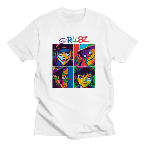 Nn Gorillaz Music Band Hat Pattern Camiseta Negra Pure