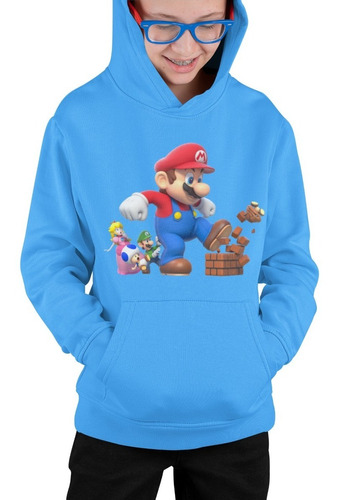 Poleron Infantil Mario Bros Game Super Estampado Unisex Niños Algodon