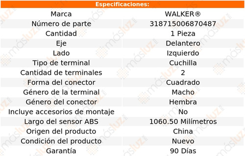 1- Sensor Abs Delantero Tl 3.2l V6 1999/2003 Walker
