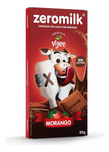 Chocolate Sem Lactose 40% Cacau Com Morango 20g Zeromilk