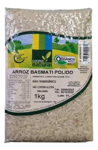 Arroz Basmati Polido Orgânico Coopernatural 1kg