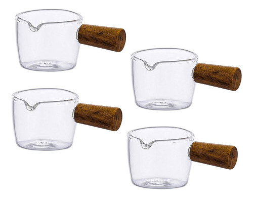 Set De Tazas Cafe Expreso Cristal Mango Madera 100 Ml 4 Pzs