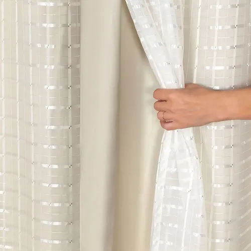 Cortina Blackout Pvc C/ Voil Xadrez 2,80 X 1,60 Quarto Sala Cor Bege