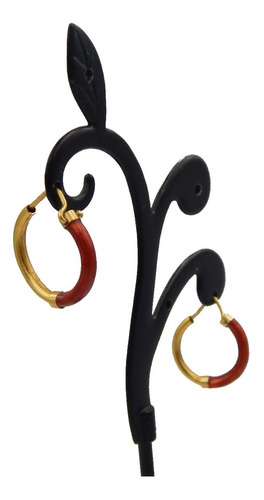 Aros De Oro 18k Argollas Esmaltado Color Rojo Garnet Urgente