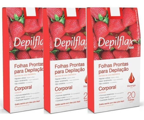 Folhas Prontas Depilflax Depilação Corporal Kit C/3 Morango