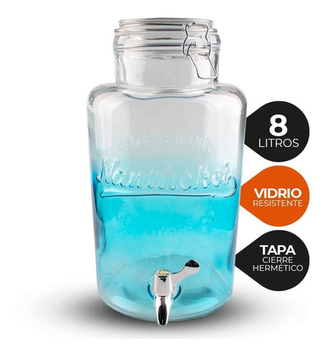 Frasco Dispenser Con Valvula Canilla De Vidrio 8 L Jugos