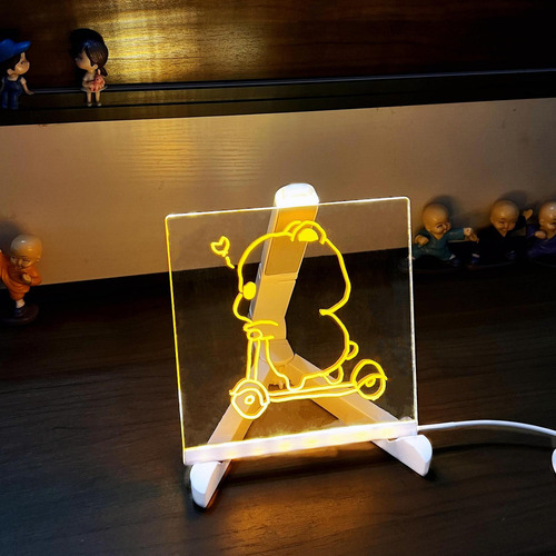 20*20cm Tablero De Dibujo Led Para Niños, Acrílico Transparente, Doble Cara, Borrable En Seco, Con Base Ajustable, Incluye 7 Plumones Fluorescentes, Luz Led Multicolor Y Nocturna