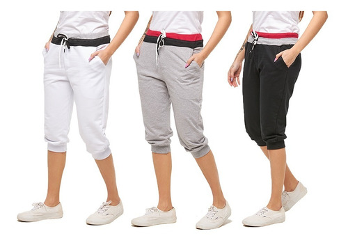 Kit 03 Bermudas Feminina De Moletom Skinny Saruel Sport B1