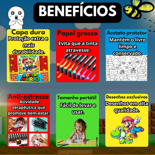 Livro De Colorir Mario Bros Capa Dura Com Desenhos Relaxamento, Combater O Estresse E Estimular A Criatividade! Presente Incrível Para Crianças E Adultos