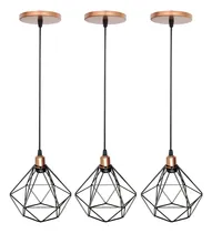 Comprar Agp Ilumini DIAMANTE LUXO-183500 COBRE ROSE\u002FPRETO 3 Pendentes Aramado Preto Industrial Diamante Cobre Rose Cor Cobre Rose Gold\u002FPreto 110V\u002F220V