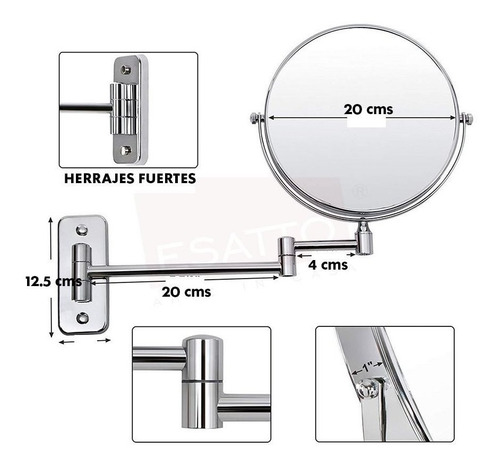 Imagen 5 de 9 de Esatto® Espejo Baño Pared 20 Cms Lupa Aumento Giratorio Para Maquillarse O Rasurarse Ideal Para Baño Tipo Hotel Ac-044