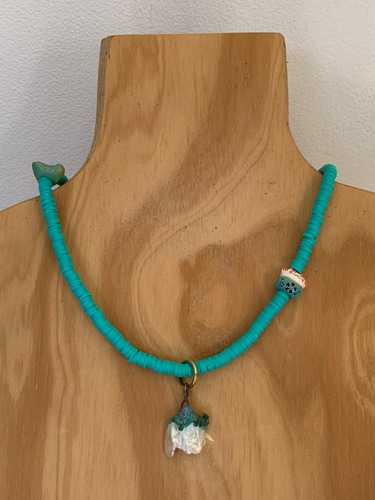 Imagen 10 de 10 de Collar Turquesa Con Perla Natural De Rio, Gatito, Cod1